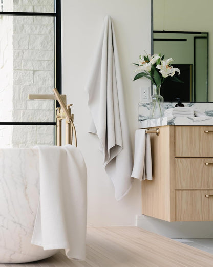 cozy earth waffle bath towels, mini textured waffle shown in use