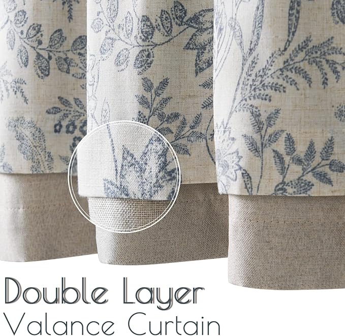 jinchan Linen Valance Curtain Farmhouse Floral Printed Small Window Curtain - Image 4
