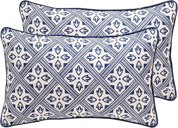 patdrea Designer Throw Pillow Covers Set of 2, Chinoiserie Blue Elegant Linen by Welcometopatdrea