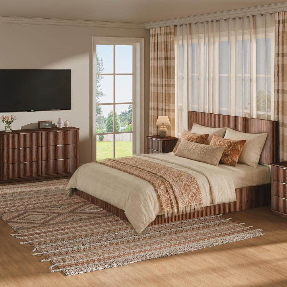 VMU Fluted Queen Size Platform Bed Frame with Lift up Storage
