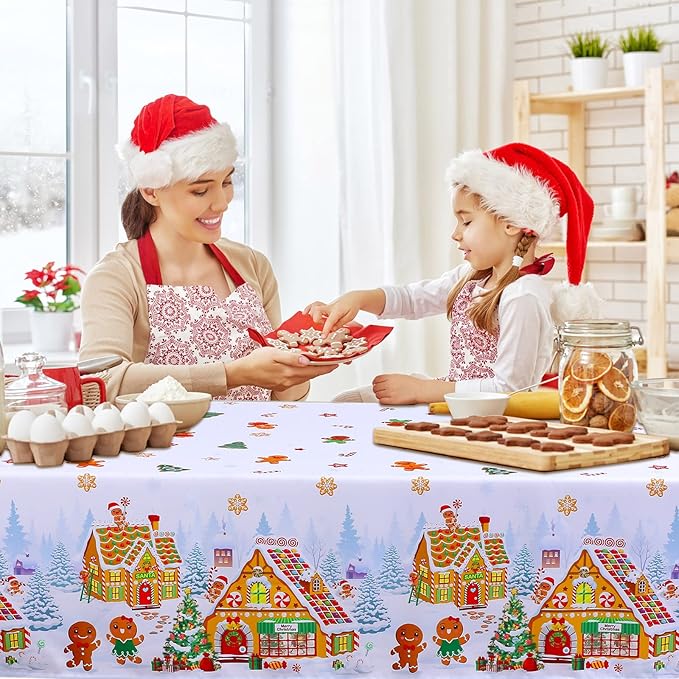 Tiamon 60 x 84 Inch Christmas Gingerbread Tablecloth Reusable Gingerbread Man - Image 5