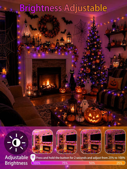 2 Pack 66FT 200 LED Halloween Lights Outdoor Indoor, Orange and Purple