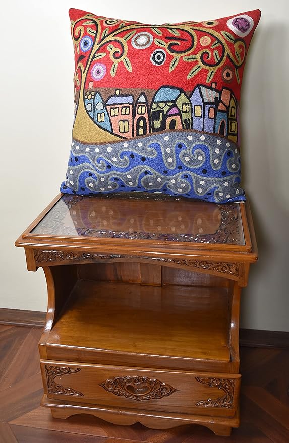 Red Town Tree of Life Pillow Cover Karla Gerard Folklore Accent Pillowcase by - Image 3