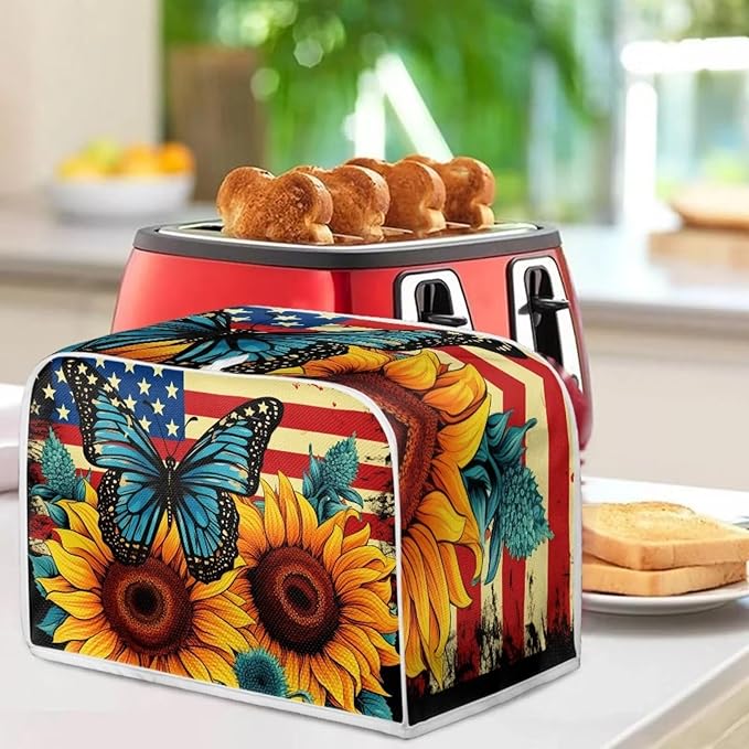 Sunflower Butterfly Print Toaster Cover 4 Slice American Flag Small Kitchen - Image 4