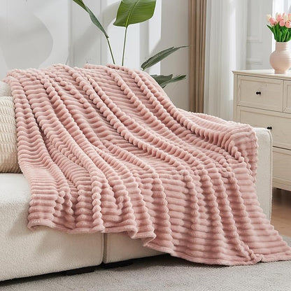 NEWCOSPLAY Super Soft Queen Blanket Pink Premium Silky Flannel Fleece 3D Ribbed - Image 9