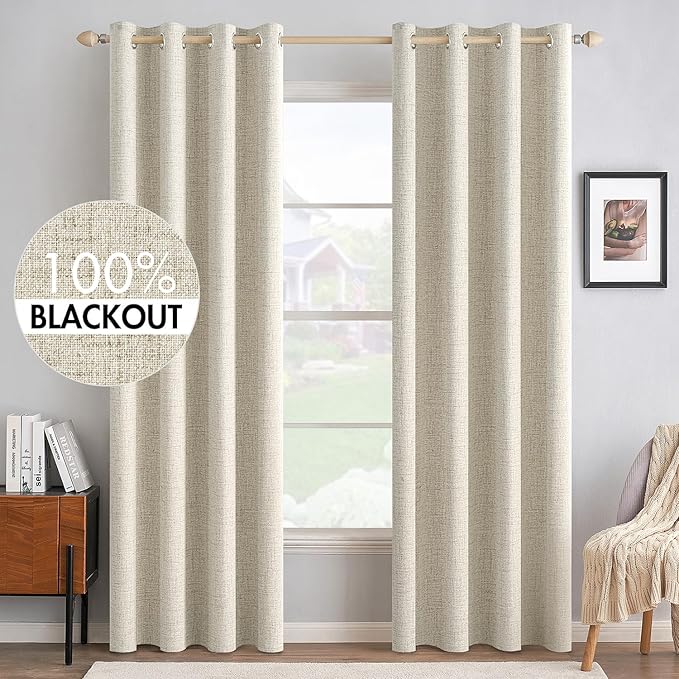 MIULEE 100% Blackout Linen Textured Curtains by MIULEE