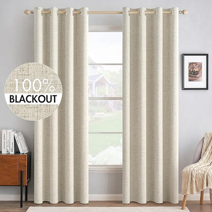 MIULEE 100% Blackout Linen Textured Curtains by MIULEE