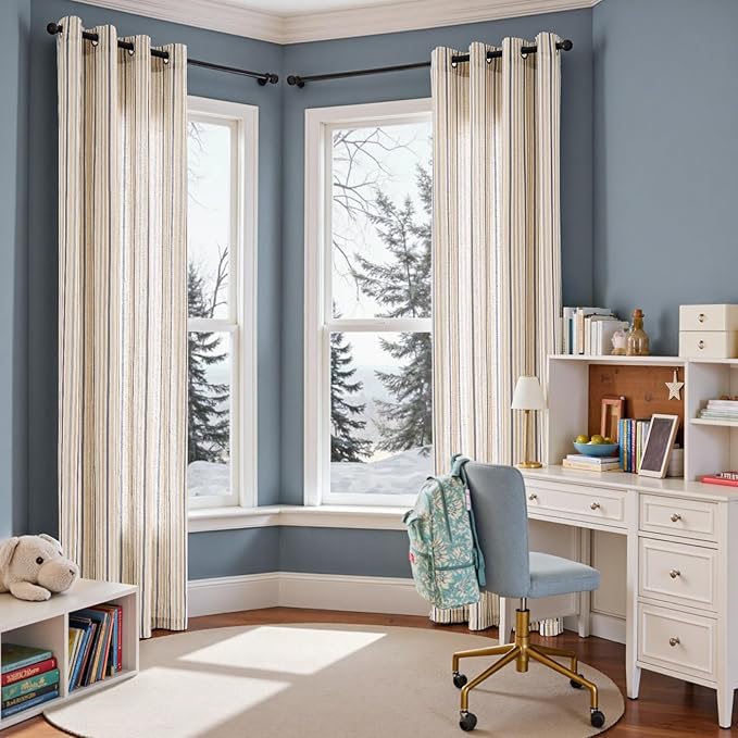 Vangao Linen Striped Blue Curtains Boho Tickingstripe Light Filtering Nursery - Image 5