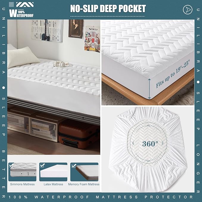 Twin XL Size Waterproof Mattress Protector Quilted, Breathable Ultra-Soft - Image 2