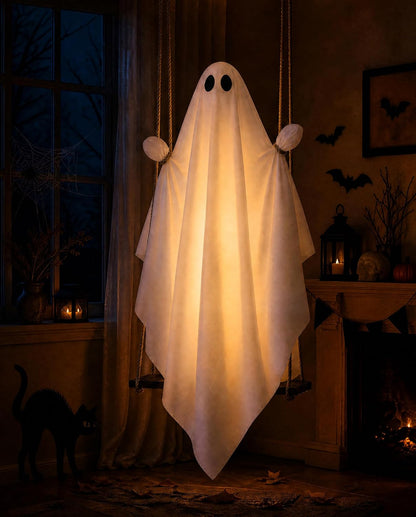 Halloween Decorations Outdoor 4FT Large Hanging Swing Ghost with LED Light