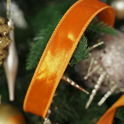 MEEDEE 1 inch Orange Velvet Wired Ribbon - Image 5