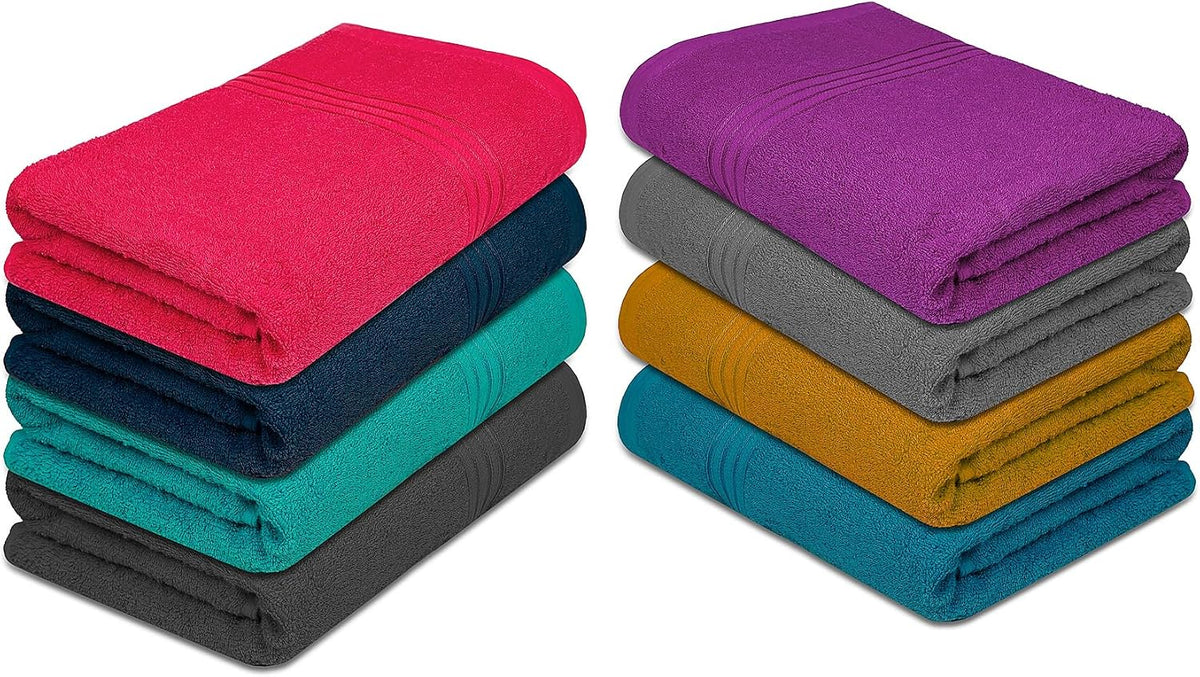 zuperia premium multicolor bath towels set of 8, front angle view
