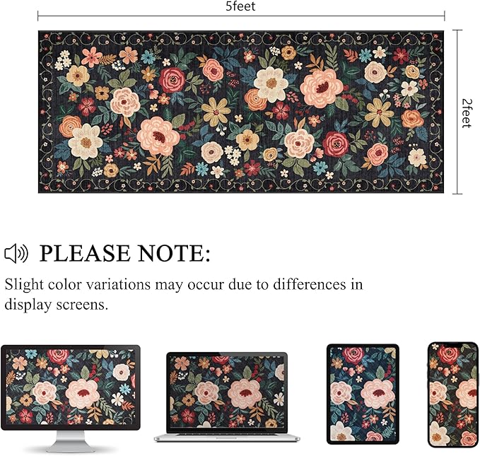 DUKINO 2x5 Runner Rug for Hallway, Washable Kitchen Floral Runner Rug - Image 2