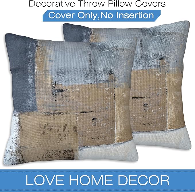 Throw Pillow Covers Grey and Brown Abstract Art Pillow Covers 16x16 Inch Set of - Image 3