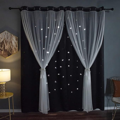 Kinryb Black Star Cutout Blackout Curtains Double Layer Curtains - Image 2
