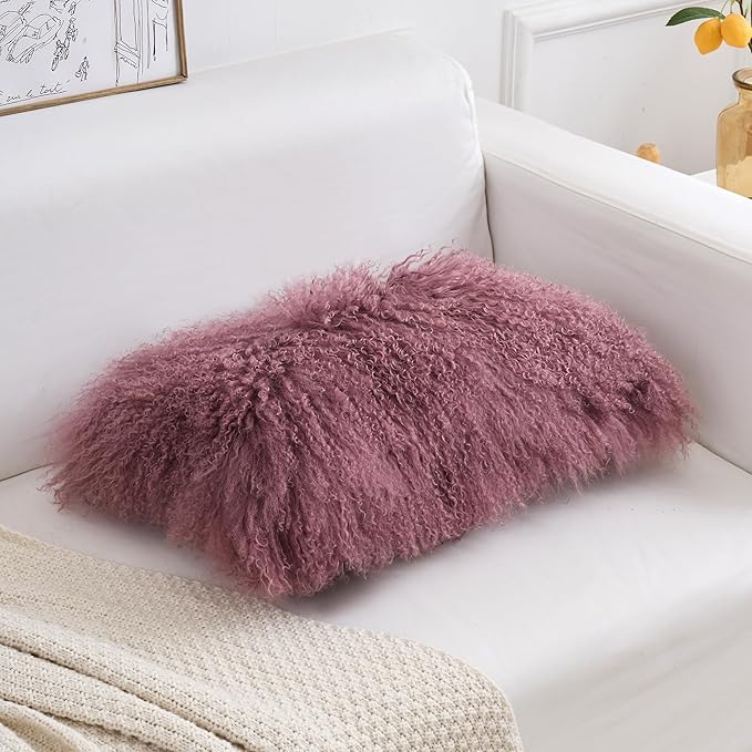 Genuine Mongolian Lamb Fur Pillow Cover – 12"x20" Rectangular Cushion Case – - Image 4