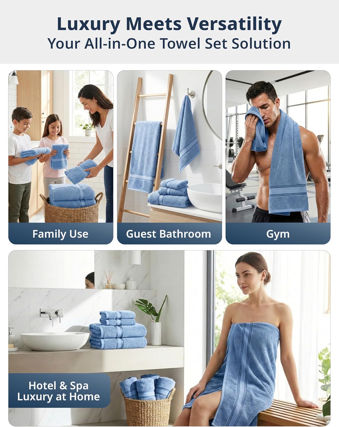 lane linen towel set quick dry 100% cotton showing dimensions