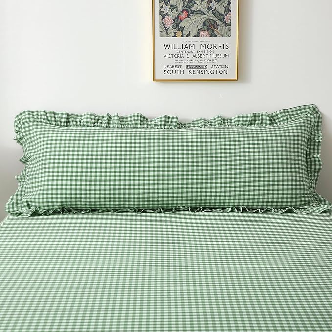 Christmas Green White Plaid Ruffle Gingham Bedding Body Pillow Cover, 100% by KMASANIJI
