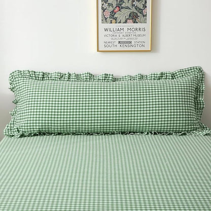 Christmas Green White Plaid Ruffle Gingham Bedding Body Pillow Cover, 100% by KMASANIJI