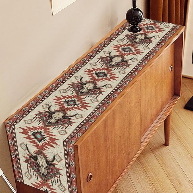 Native Aztec Table Runner, Tribal Style Southwestern Geometric Western Ethnic - Image 3