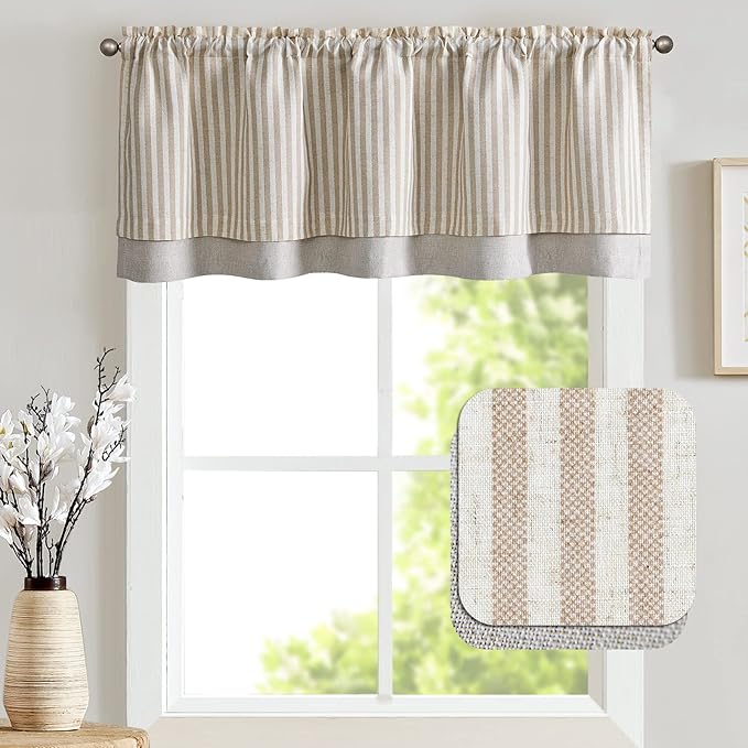 jinchan Linen Striped Valance for Windows 18 Inch Blackout Drapes for Small - Image 2