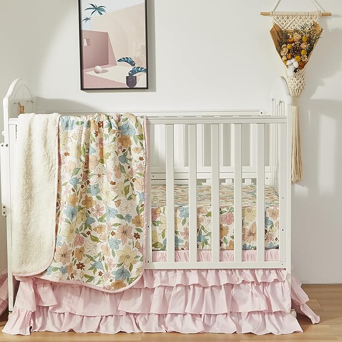 Brandream Crib Bed Skirt for Baby Girls Boys Blush Pink Boho Bohemian Solid - Image 7