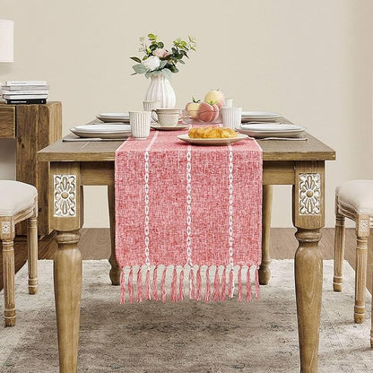 ZeeMart Farmhouse Braided Striped Table Runner, Rustic Red Table Runners 48 by ZEEMARTONLINE