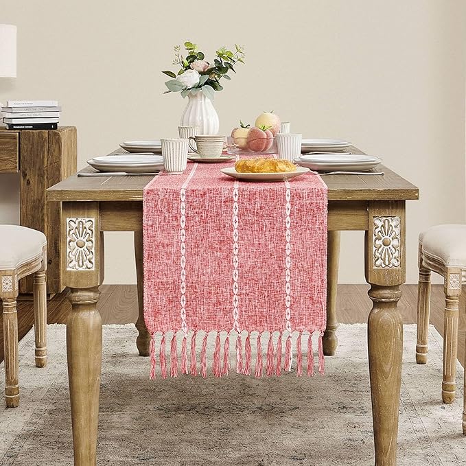 ZeeMart Farmhouse Braided Striped Table Runner, Rustic Red Table Runners 108 by ZEEMARTONLINE