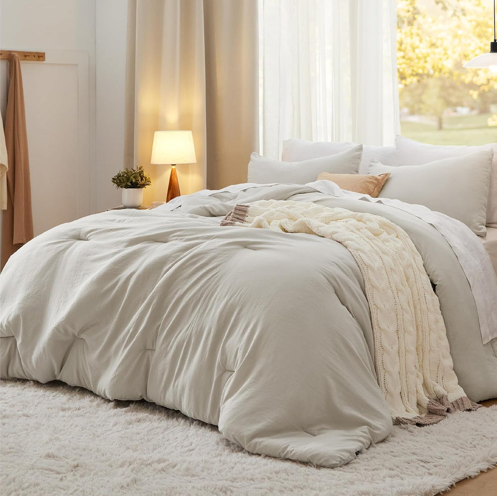 Bedsure Oversized Queen Comforter Set, Prewashed Bedding Beige