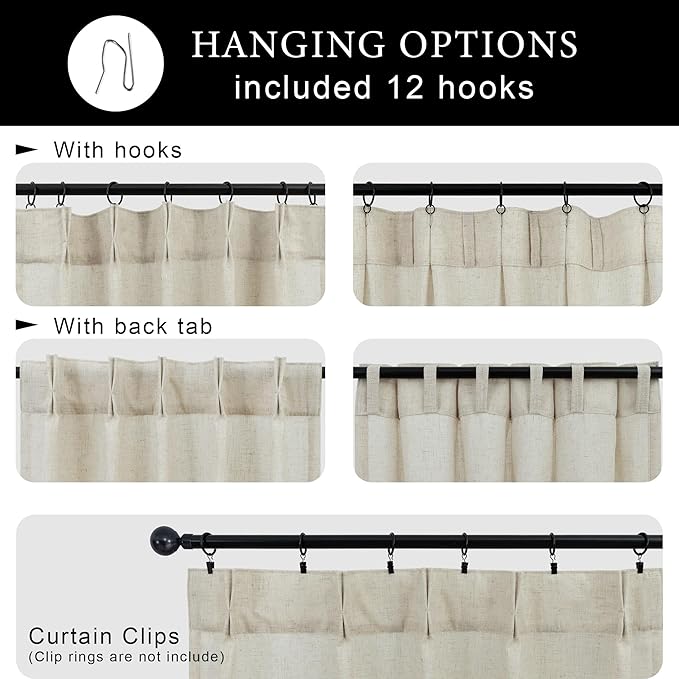 Burlap Kitchen Curtains Over Sink Window Set 30 Inch Length Pinch Pleated Small - Image 5