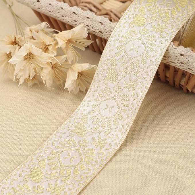 Boho Jacquard Ribbon Floral Ribbon Gold Embroidery Jacquard Trim - Image 4