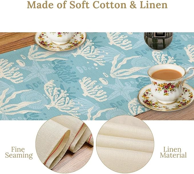 Ocean Seaweed Coral Table Runner Beach Blue Nautical Starfish Coral Table Runner - Image 5