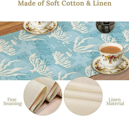 Ocean Seaweed Coral Table Runner Beach Blue Nautical Starfish Coral Table Runner - Image 5
