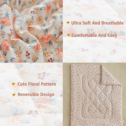 DuShow Toddler Bedding Set for Girls, 4 Pieces Floral Toddler Girl Comforter Set - Image 3