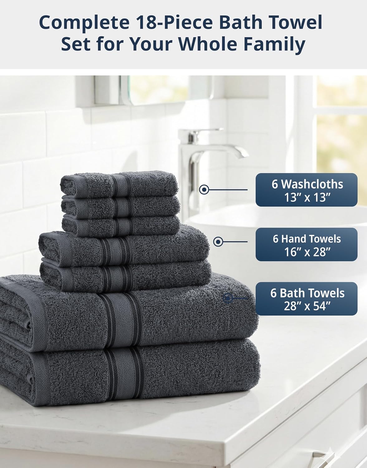 lane linen towel set for bathroom 18 piece shown in use