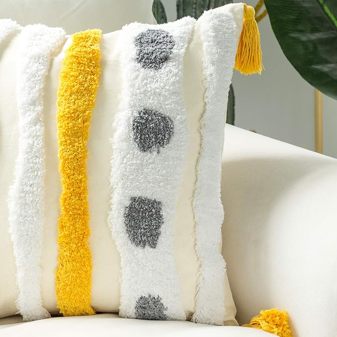 Woven Tufted Farmhouse Boho Throw Pillow Cover, Modern Decorative Multi Color - Image 3