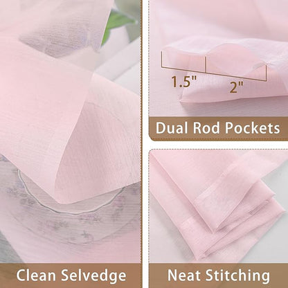 Pink Sheer Curtains 96 Inches Long, Privacy Semi Sheer Curtains - Image 5