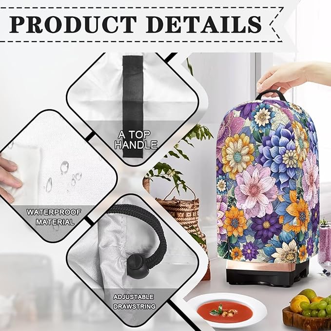 Boho Flower Bright Blossom Countertop Blender Cover Kitchen Appliance Dust - Image 5