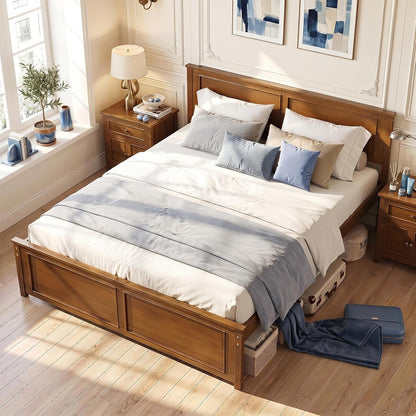 komfott queen size bed frame, farmhouse wooden platform, main product view