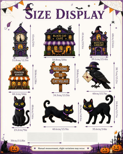 Halloween Yard Signs Outdoor Decorations - 12 Pcs Black Cat Village Set