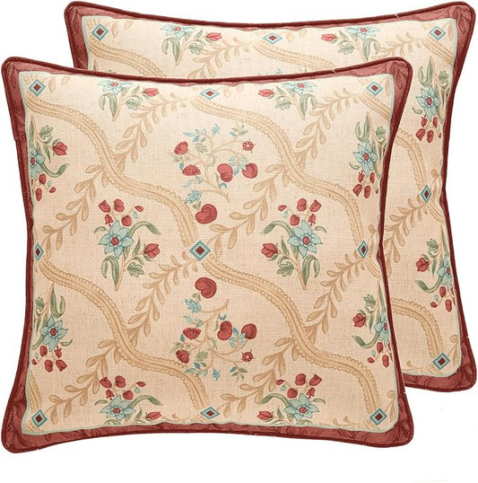 patdrea Designer Pack of 2 Square Throw Pillow Covers, Farmhouse Vintage Linen by Welcometopatdrea