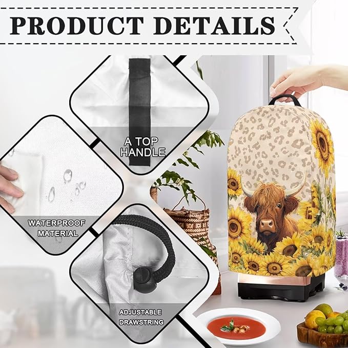 Leopard Cow Sunflower Blender Cover Stand Mixer Covers Anti Fingerprint Dust - Image 4