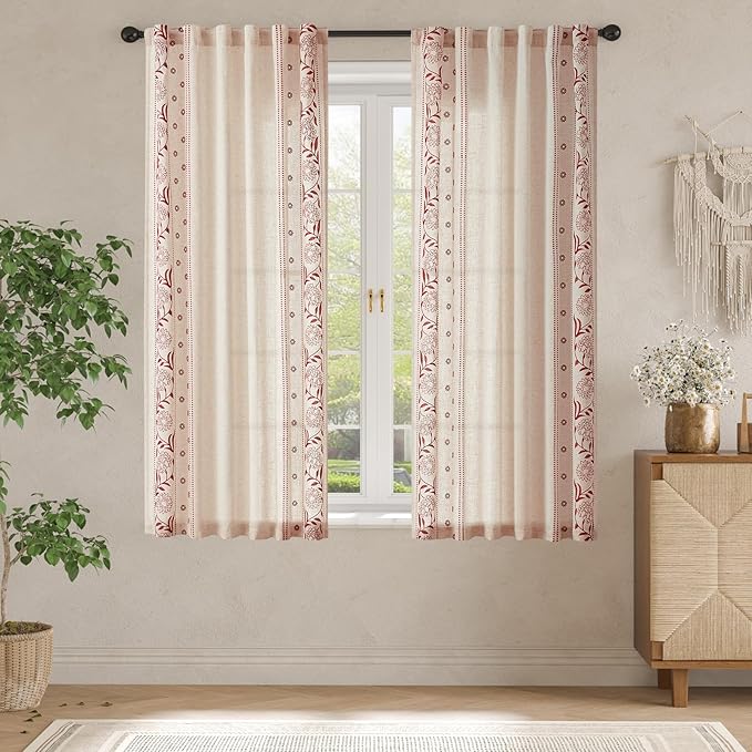jinchan Winslow Linen Curtains for Bedroom 63 Inches Length Embroidered - Image 3