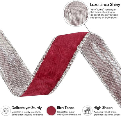 MEEDEE Red and Silver Velvet Ribbon - Image 3