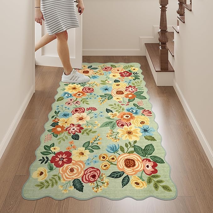 DUKINO 2x4 Washable Runner Rugs, Non Slip Floral Print Entryway Rug - Image 3