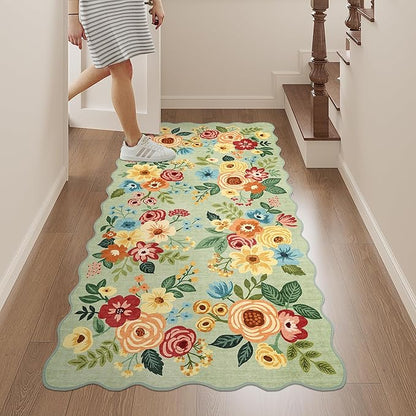 DUKINO 2x4 Washable Runner Rugs, Non Slip Floral Print Entryway Rug - Image 3
