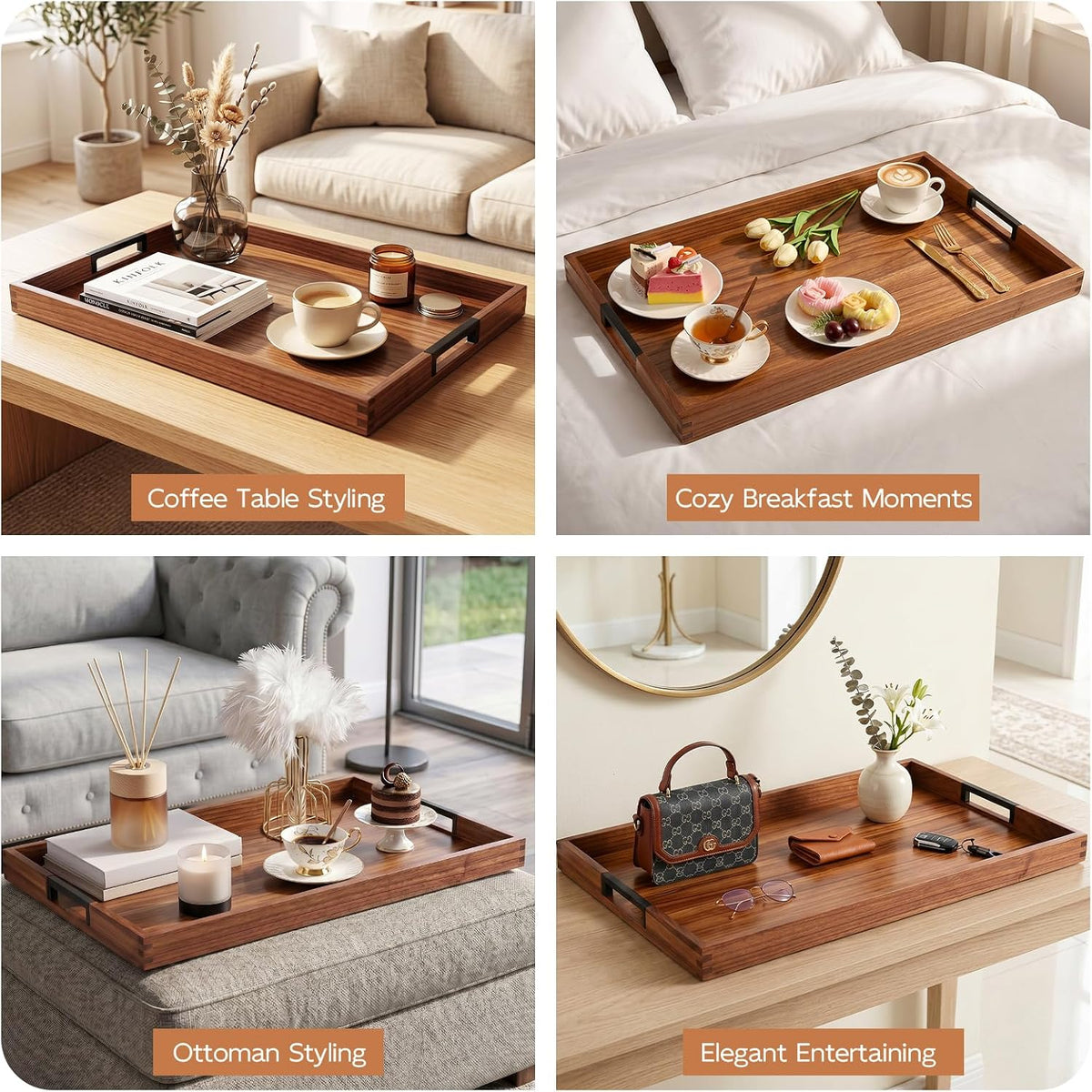 joy&grace large ottoman tray for living room and, front angle view