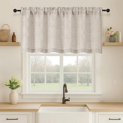 OVZME Valance for Windows, Light Filtering Faux Linen Textured Small Cafe by OVZME