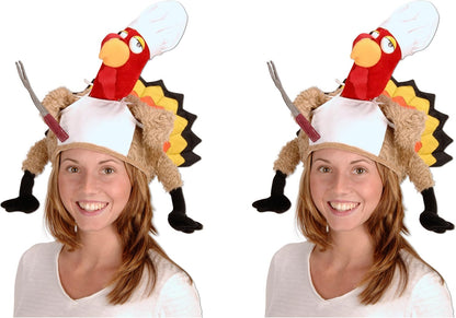 Beistle Unisex Plush Chef Turkey Hats, 2 Pieces – Thanksgiving Dinner Party Supplies, Holiday Themed Novelty Headwear, Halloween Dress-Up Costume Caps, Photo Booth Props