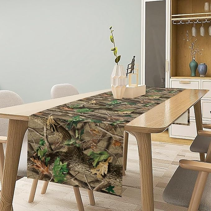 Forest Camouflage Table Runner, Camo Conifer Oak Branches Mossy Hunting Lodge - Image 3